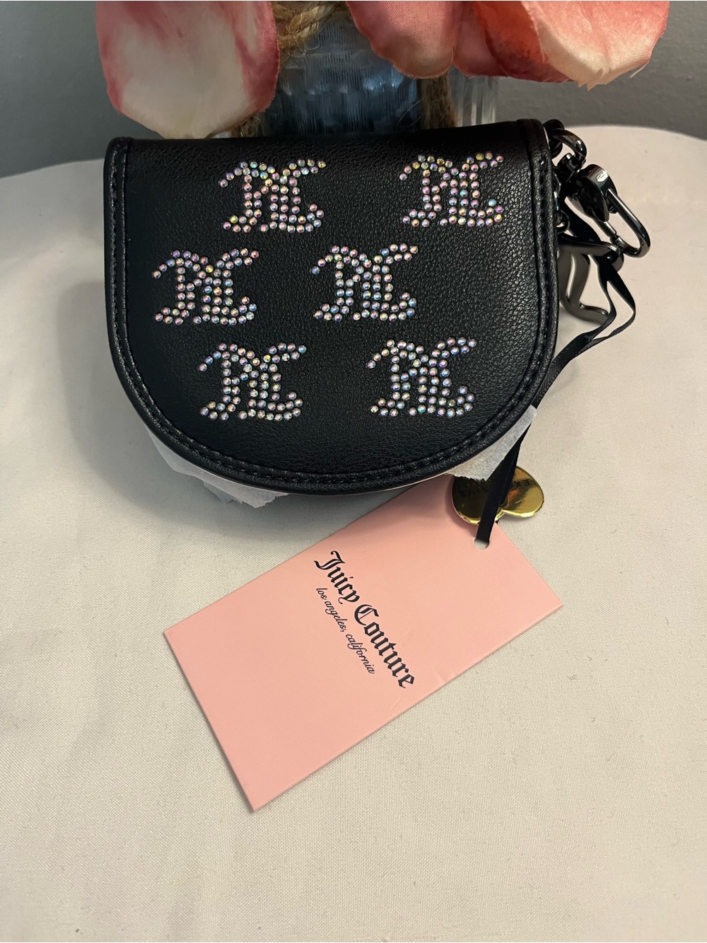 Black Rhinestone Monogram Coin Pouch - Picture 5 of 9